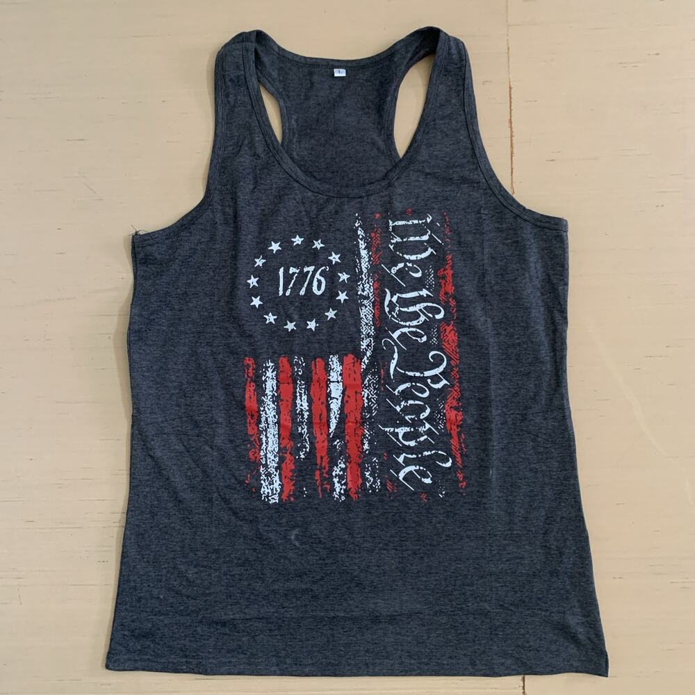 We The People 1776 Men's Sz L American Flag Gray Patriotic Muscle Tank Top Shirt